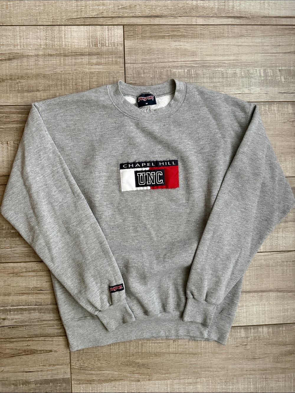 Vintage JanSport UNC Chapel Hill Patch Sweatshirt Grey Medium Tommy Flag Style